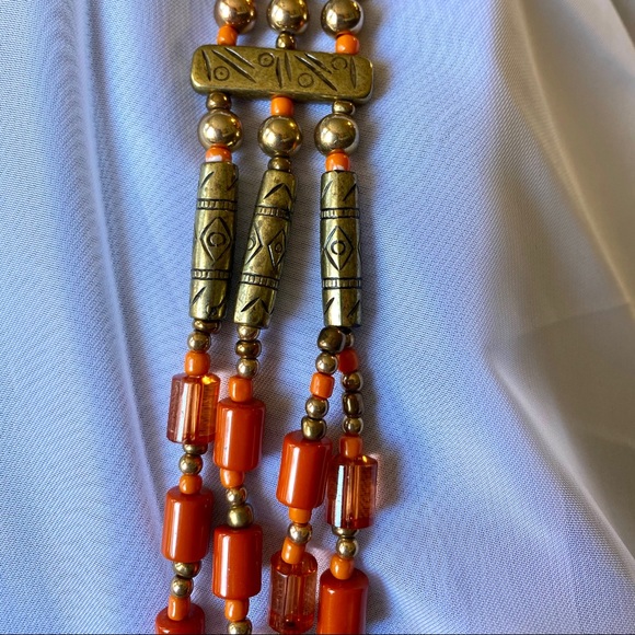 🌱 Gorgeous Vintage Orange long Beaded Necklace - Picture 3 of 8